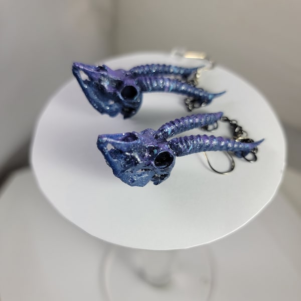 Red Fronted Gazelle skull Earrings Museum quality replica a fully anatomically correct 3D resin Pendant bone Jewerly purple and blue (A)