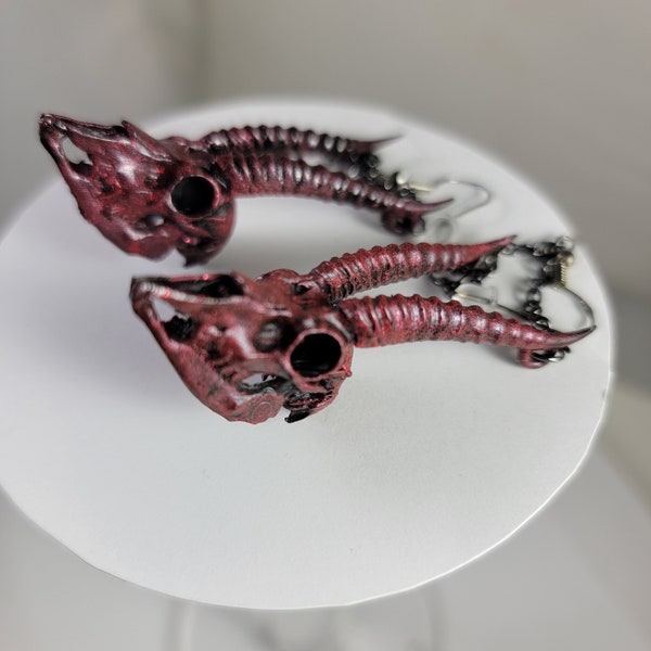 Red Fronted Gazelle skull Earrings Museum quality replica a fully anatomically correct 3D resin Pendant bone Jewerly red and black (B)