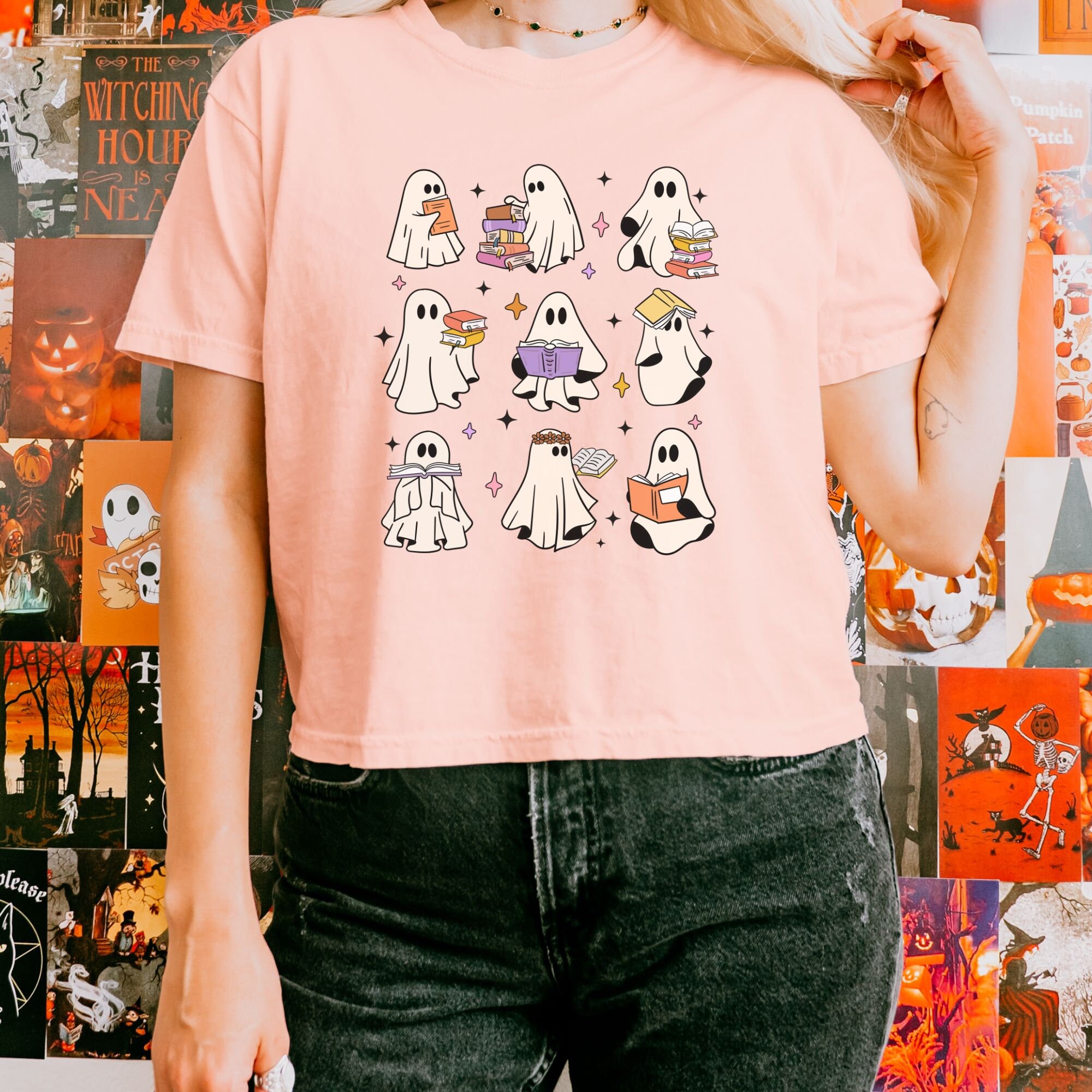 Bookish Ghost Cropped Boxy Fall Tee - Etsy