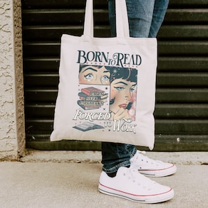 Born to  Read Forced to Work Tote Bag | Bookish Gift | Gifts for Reader | Book Club
