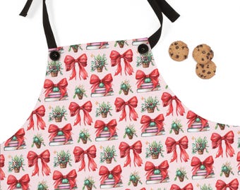 ブック風クリスマスエプロン | ピンクのコケットリボンクリスマス