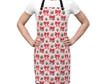 ハンドメイド　エプロン　クリスマス　専用 ブック風クリスマスエプロン | ピンクのコケットリボンクリスマス