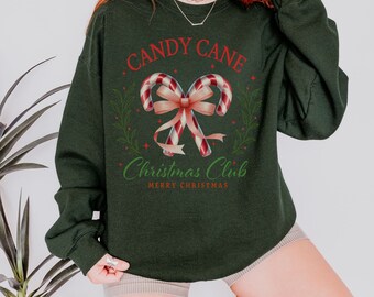 Candy Cane Christmas Club Sweatshirt, Retro Christmas Sweatshirt, Holiday Crewneck, Coquette Christmas Sweater, Gildan Sweatshirt