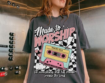 Camiseta con estilo retro de los 80, colores cómodos, Salmo 150:6, cristiana, con gráficos inspirados en la fe para adoradores.