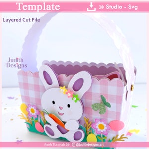 Ostern-Box-Vorlage Svg und Studio, Frohe Ostern-Schnittvorlage, geschichteter Osterhase, Korbvorlage für Studio und SVG.