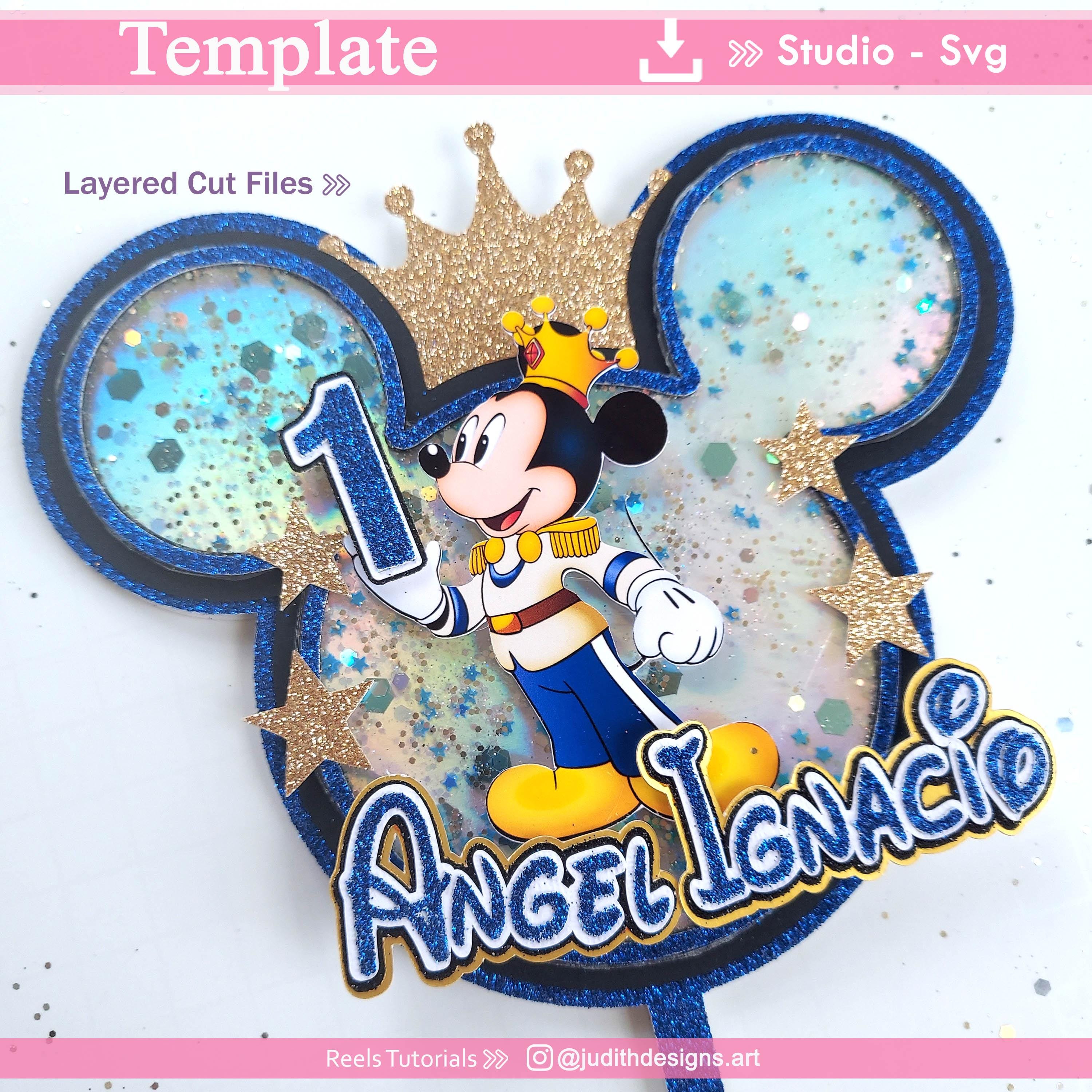 Mouse Cake Topper Template for Studio and SVG, cutting file with image in png.