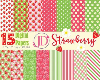 Papiers numériques aux fraises, papiers aux fraises similaires à télécharger instantanément au format jpg