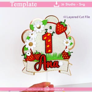 スタジオと SVG 用のストロベリー ケーキ トッパー、Cricut とカメオのストロベリー レイヤー ファイル。