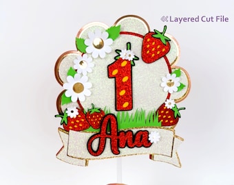 Strawberry cake topper for studio and SVG, Strawberry layered file Cricut and cameo.
