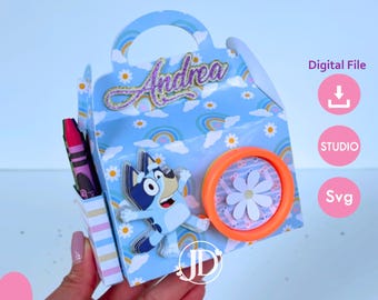 Modèle de boîte d'activités pour camée et Cricut, boîte de bonbons pour le déjeuner avec crayons de couleur, Play-Doh 01 oz et modèle de feuille à colorier vierge.