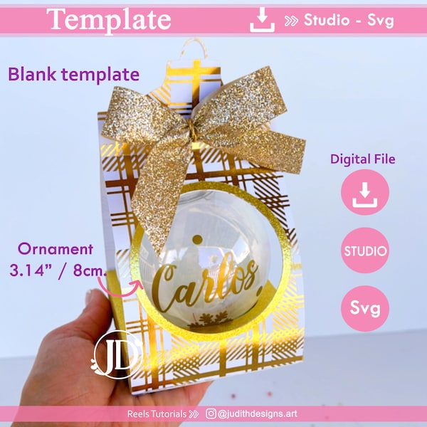 Plantilla para caja navideña, plantilla para caja de adornos, archivo de corte para adornos navideños para Silhouette y Cricut, adorno de 8 cm (3,14").