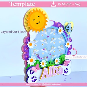 Taarttopper sjabloon voor Studio en SVG, blauwe hond taarttopper svg,