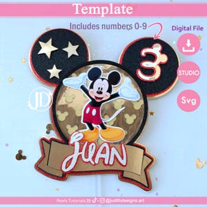 ケーキ トッパー テンプレート マウス SVG およびスタジオ、PNG 画像付きカット ファイル、0 ～ 9 の数字が含まれます。