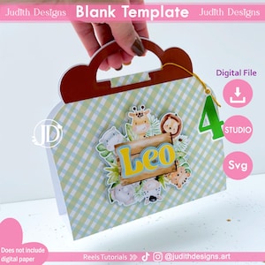 Caja para colorear con forma de maleta, plantilla para colorear de caja de maleta para Cricut y Silhouette, actividad para fiestas infantiles, plantilla de caja de actividades.