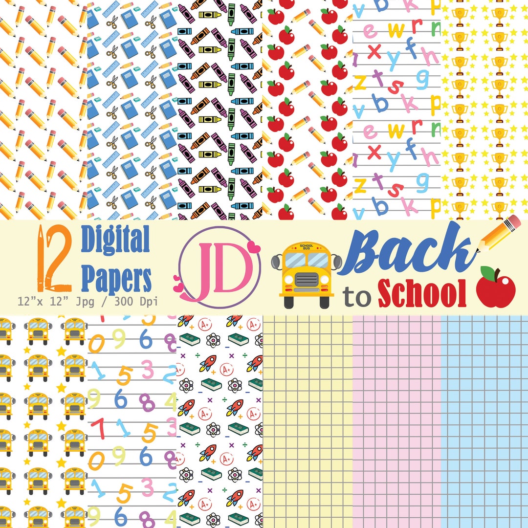 Back to School Digital Papers, Printable Digital Paper for School ...
