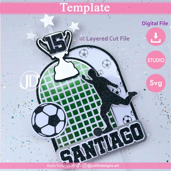 Soccer Cake Topper Svg and Studio, Cutting Template, Layered Cut