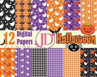 Halloween Digital Papers, Halloween inspired digital paper with png images, Halloween Digital Pattern