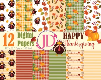Thanksgiving digital paper, Thanksgiving Scrapbook Papers, pumpkin digital paper