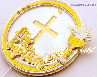 Baptism Cake Topper layered file for Studio and SVG, first communion, religious celebration