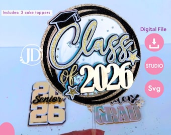 Topo de bolo de formatura em SVG e Studio, modelo de corte, corte em camadas, topo de bolo de formatura 2026 para Cricut e Cameo, download instantâneo.