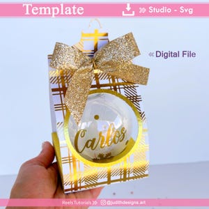 Modelo de caixa de Natal svg e estúdio, modelo de caixa de enfeite, arquivo de corte de enfeite de caixa de Natal para Silhouette e Cricut, enfeite de 3,14"- 8 cm