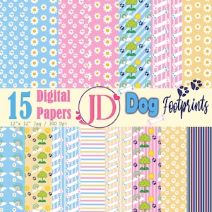 Digitale hondenpapieren, op blauwe hond geïnspireerd digitaal papier met png-afbeeldingen, naadloze digitale papieren hond