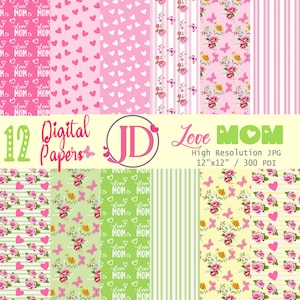 Digitale papieren Love MOM, afdrukbaar, Moederdagcadeaus Digitaal papier, plakboek