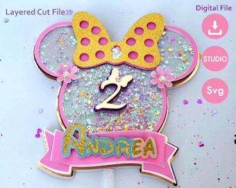 Pink Minnie Cake Topper Template for Cricut and Cameo, Layered Cut File for Studio and Svg with Custom Numbers Instant Download.