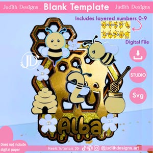 Bee Cake Topper für Cricut und Cameo, Cake Topper Template Bee, Layered Bee Cake Topper SVG und Studio.