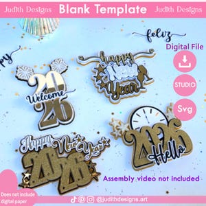 2026 年新年おめでとうケーキ トッパー テンプレート、4 つのテンプレート ケーキ トッパー、Cricut および Cameo 用ファイル、即時ダウンロード。