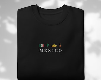 Mexiko besticktes Sweatshirt, Rundhalsausschnitt, Flagge, Sombrero Mariachi, Hot Chili Pepper, Kaktus, Cinco de Mayo, Dia De Los Muertos