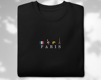 Paris Embroidered Crewneck Sweatshirt: French Flag Eiffel Tower Pullover