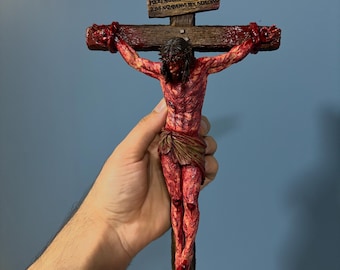 Jesus Crucifix – The Passion of the Christ, Realistic Hand-Painted Resin Artwork | Original Christian Sculpture