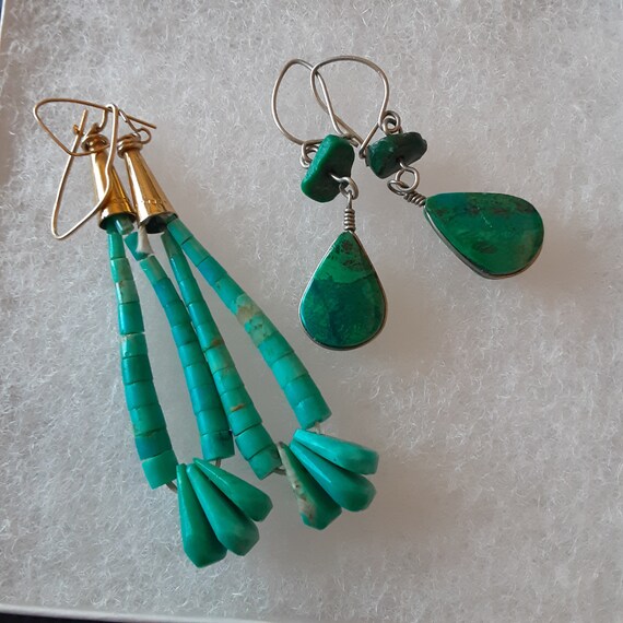 Two Pairs of American Indian Turquoise Earrings, … - image 1