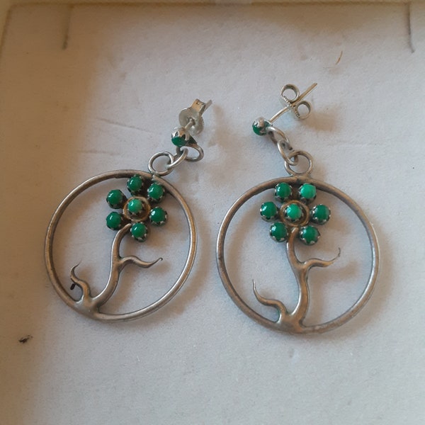 Zuni Silver and Turquoise Earrings signed A.V. Hustito
