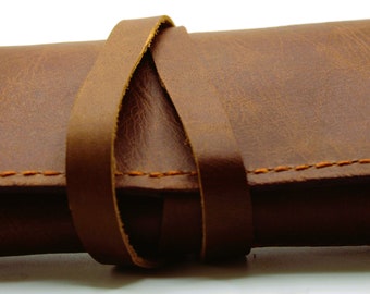 Genuine Brown Leather Watch Roll, - 2 slots w/document pouch     WR2