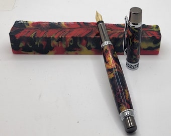 Elegant Fountain Pen in Red/Black/Yellow Resin     ER2