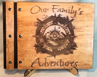 Cherry Wood Photo Album, Land Compass Engraved Design