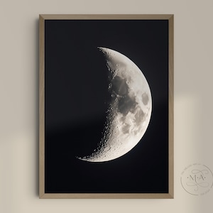 Crescent Moon Print: Night Sky Photography, Lunar Wall Art (Digital Download, 300 DPI)