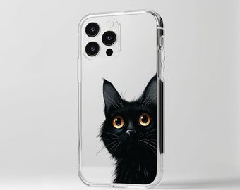 Süße neugierige schwarze Katze IPhone Handyhülle 14,13,12,11 Transparente Handyhülle Geschenkidee für, 7 & 6 Samsung S22 S21, Google Pixel