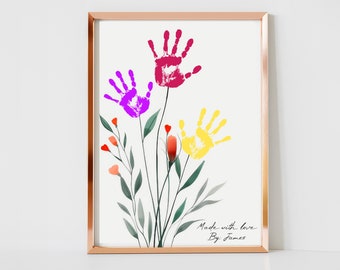 Benutzerdefiniert Kunstdruck Handabdruck Liebe Andenken Blumenstrauß Mama Mutter personalisiert Geschenk für sie DIY Handwerk Kind Aktivität