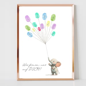 Foto de invitado baby shower huella dactilar huellas dactilares elefante niño niña libro de visitas regalo de invitado bebé | Póster de nacimiento con revelación de género