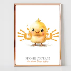 Frohe Ostern Druckbar | Oster Küken | Handabdruck-Andenken Kinder | Geschenk Lehrer, Eltern, Großeltern, Mama, Papa, Oma, Opa | Kindergarten