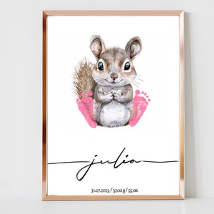Impresión personalizada de animales de nacimiento, regalo de Navidad para recién nacidos, bebé, arte imprimible de la pared de la guardería de la huella, día de la madre, día del padre