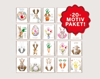 Conjunto de 20 motivos de Pascua, arte imprimible, regalos de Pascua, manualidades digitales, decoración de Pascua, arte de huevos de conejito, arte mural de primavera, huella de mano.