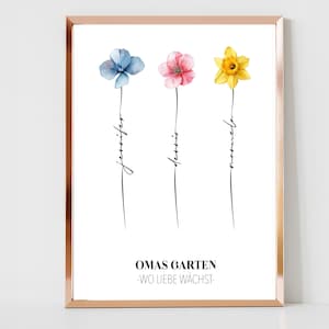 Personalized Grandma Poster with Name Grandma Birthday Flowers for Grandparents Garden Mother's Day Gift Christmas Gift Father's Day Picture