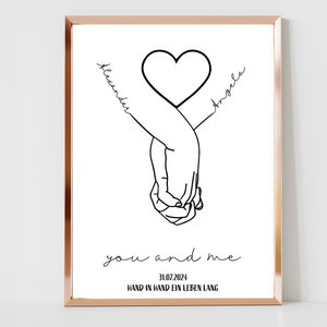 Cadeau de mariage personnalisé avec nom, date, photo de mariage, main dans la main, couple de mariés, anniversaire de mariage, Saint-Valentin, anniversaire de mariage, cadeau JGA