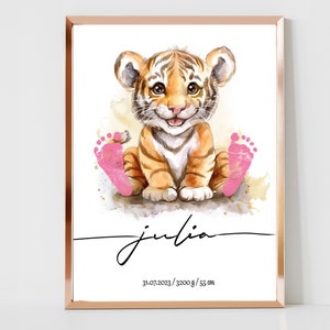 Personalisiert Geburt Tier Druck, Neugeborenen Weihnachtsgeschenk, Baby, druckbar Fußabdruck Kinderzimmer Wandkunst, Muttertag, Vatertag