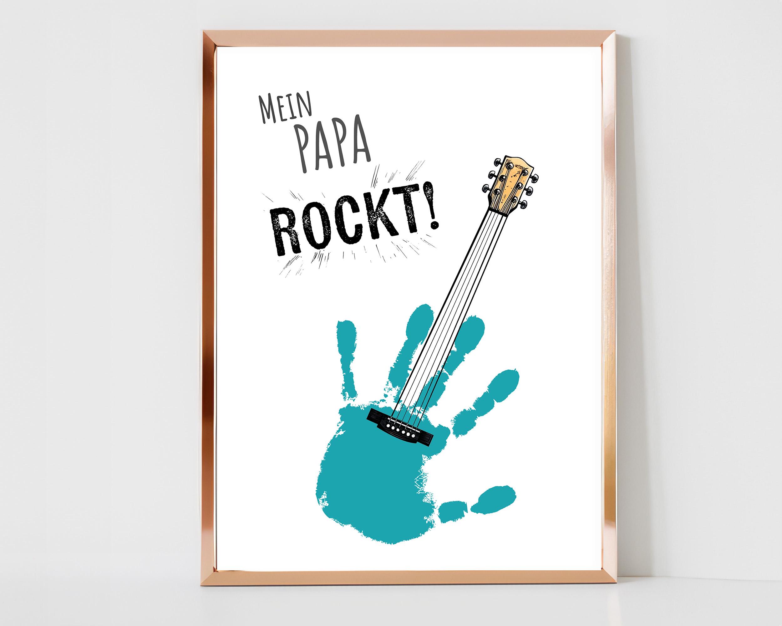 Father's Day Gift Our Dad Rocks Guitar Handprint, Best Dad, Baby Birthday, Keepsake, Toddler Digital Download to Print
