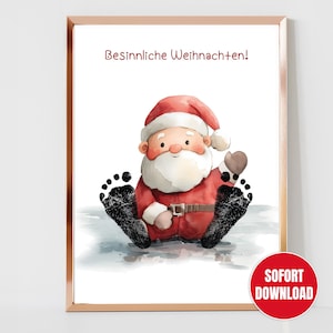 Impresión artística de acuarela con huella de Papá Noel para niños pequeños, actividad navideña de 2025, idea de recuerdo para bebés